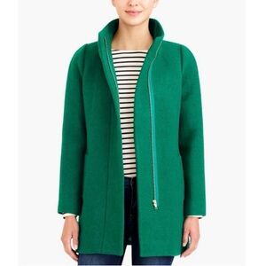 J. Crew Mercantile Emerald Green Coat Jacket Winter Wool Blend Zip Front Size 6